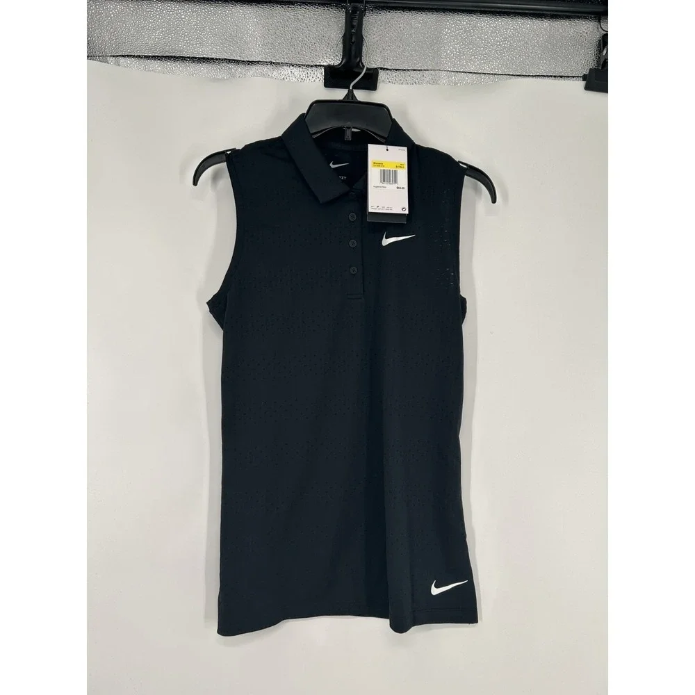Nike Victory Polo Shirt Womens ST Small Tall Black Sleeveless Dri Fit DX1509-010
